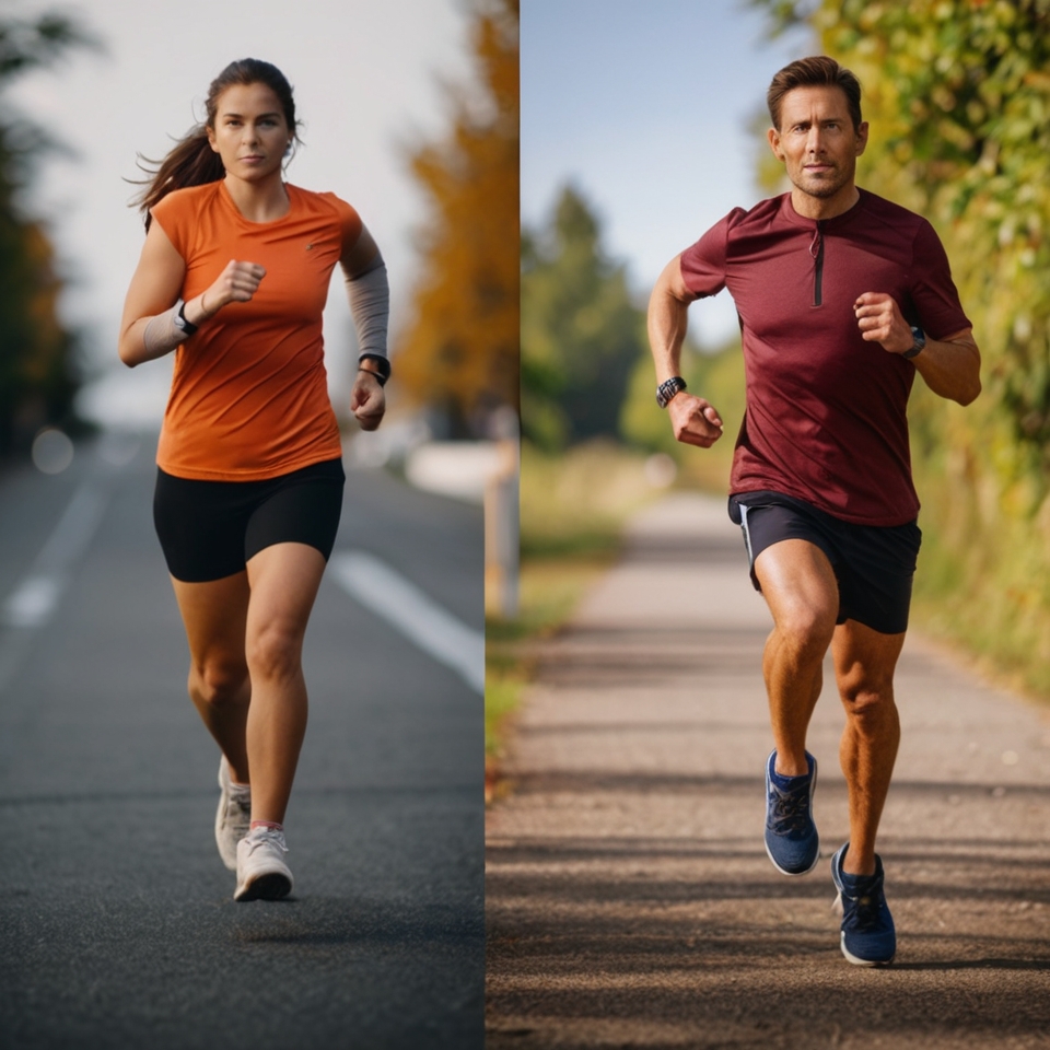 man and women walking and running